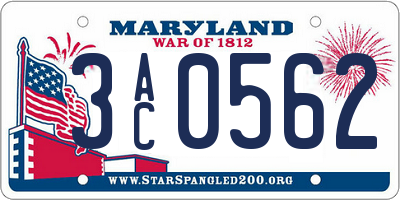 MD license plate 3AC0562