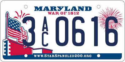 MD license plate 3AC0616