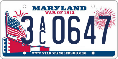 MD license plate 3AC0647
