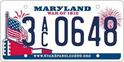 MD license plate 3AC0648