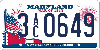 MD license plate 3AC0649