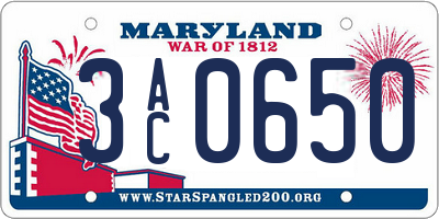 MD license plate 3AC0650