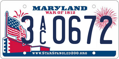 MD license plate 3AC0672