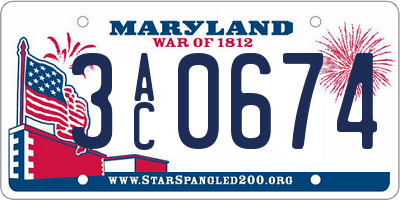 MD license plate 3AC0674