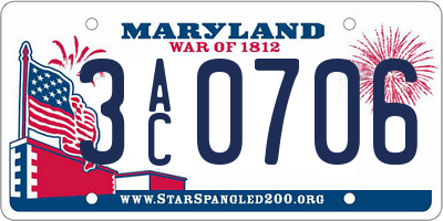 MD license plate 3AC0706