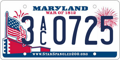 MD license plate 3AC0725