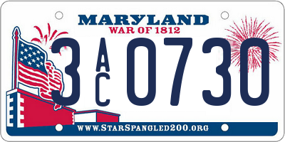 MD license plate 3AC0730
