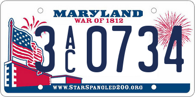 MD license plate 3AC0734