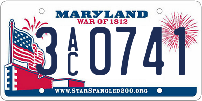 MD license plate 3AC0741