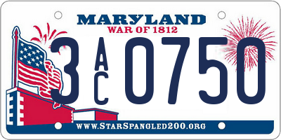 MD license plate 3AC0750