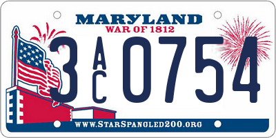 MD license plate 3AC0754