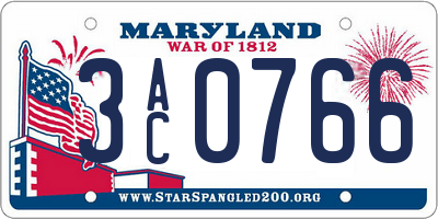 MD license plate 3AC0766