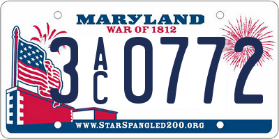 MD license plate 3AC0772