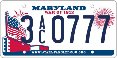 MD license plate 3AC0777