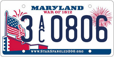 MD license plate 3AC0806