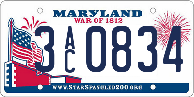 MD license plate 3AC0834