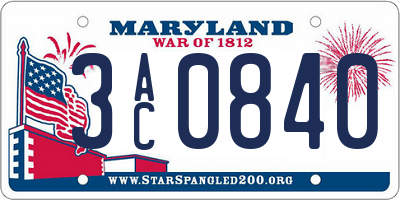 MD license plate 3AC0840