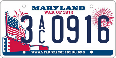 MD license plate 3AC0916