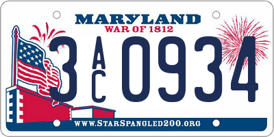 MD license plate 3AC0934