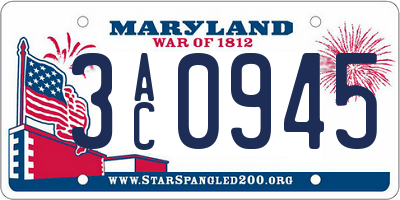 MD license plate 3AC0945