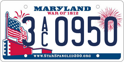 MD license plate 3AC0950