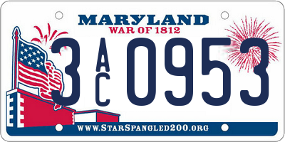 MD license plate 3AC0953
