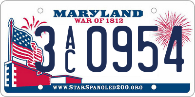 MD license plate 3AC0954