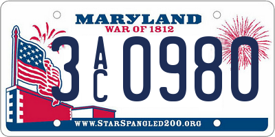 MD license plate 3AC0980