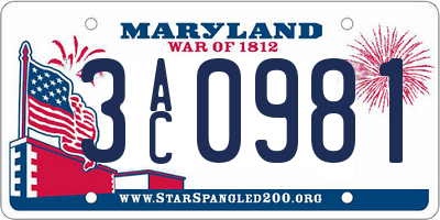 MD license plate 3AC0981