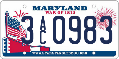MD license plate 3AC0983