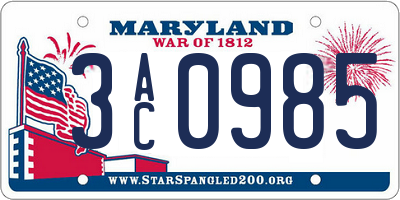 MD license plate 3AC0985