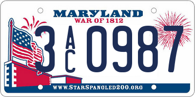 MD license plate 3AC0987