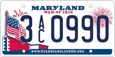 MD license plate 3AC0990
