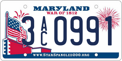 MD license plate 3AC0991
