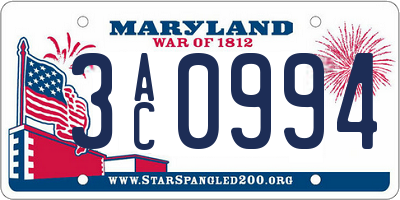 MD license plate 3AC0994