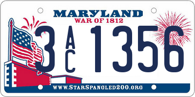 MD license plate 3AC1356