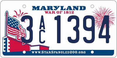 MD license plate 3AC1394