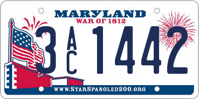MD license plate 3AC1442