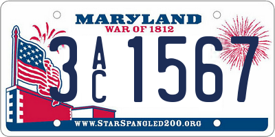 MD license plate 3AC1567
