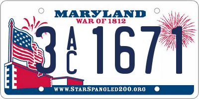 MD license plate 3AC1671