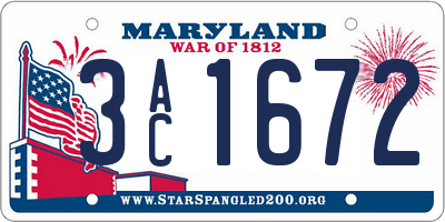 MD license plate 3AC1672