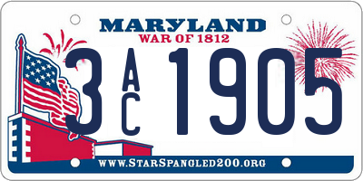 MD license plate 3AC1905