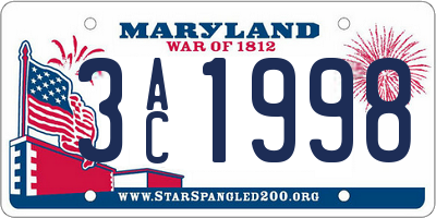 MD license plate 3AC1998