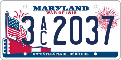 MD license plate 3AC2037