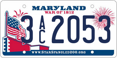 MD license plate 3AC2053