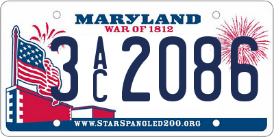 MD license plate 3AC2086