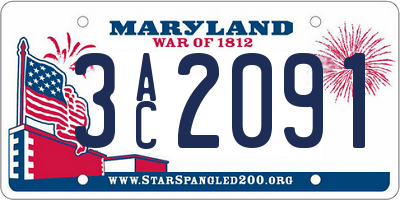 MD license plate 3AC2091