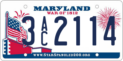 MD license plate 3AC2114