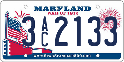 MD license plate 3AC2133