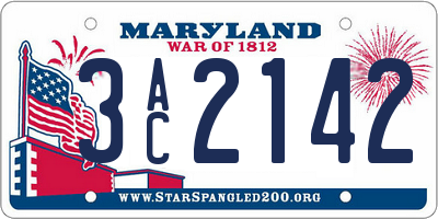 MD license plate 3AC2142